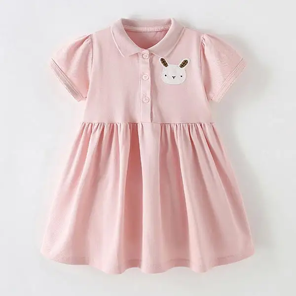 【2Y-8Y】Girls Sweetheart Rabbit Pattern Pink Short Sleeve Dress - Popopieshop.chimpone.com 