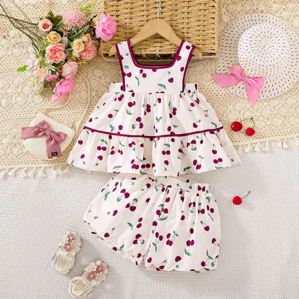 【18M-6Y】2-piece Girls Cherry Print Tank Top And Shorts Set - Popopieshop.chimpone.com 