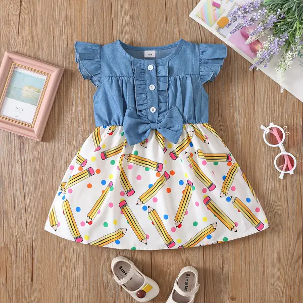 【2Y-8Y】Girls Bowknot Pencil Print Dress - Popopieshop.com 