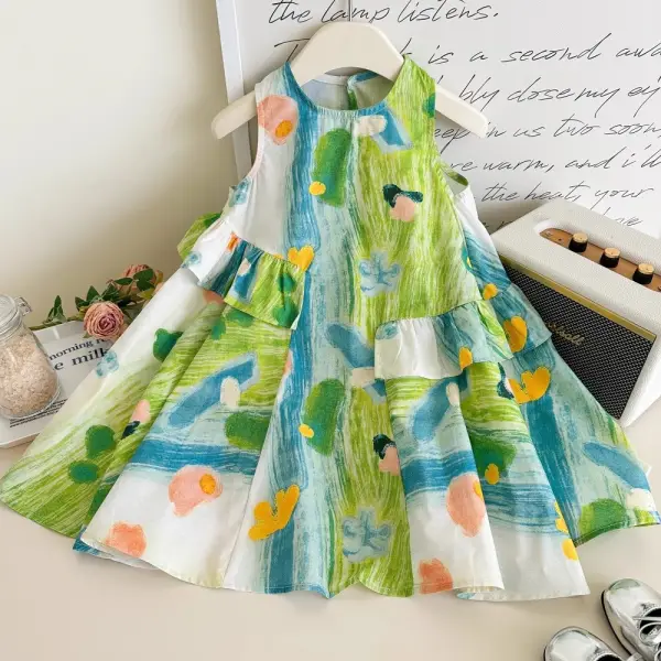 【2Y-11Y】Girls Colorful Printed Ruffle Sleeveless Dress - Popopie.com 