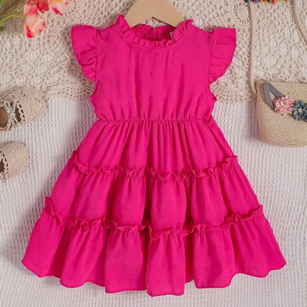 【18M-8Y】Girls Solid Color Ruffled Sleeve Dress - Popopieshop.com 