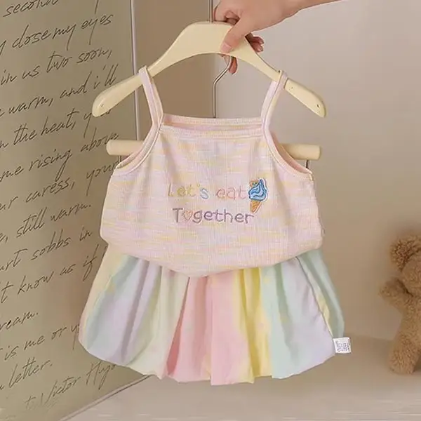 【18M-8Y】2-piece Girls Cute Ice-cream and Letter Print Cami Set - Popopieshop.com 