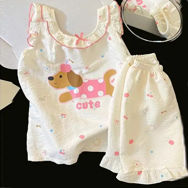 【2Y-8Y】2-piece Girl Sweet And Fashion Dog Print Tank Top And Short Set - Popopieshop.com 