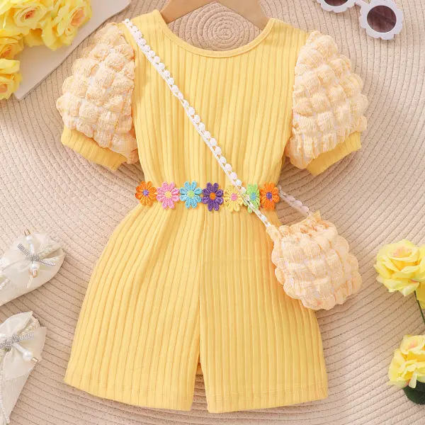【2Y-7Y】Girls Floral Puff Sleeve Jumpsuit With Bag - Popopieshop.com 
