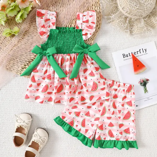【6M-4Y】2-piece Girls Friut Printed Cami And Shorts Set - Popopieshop.com 