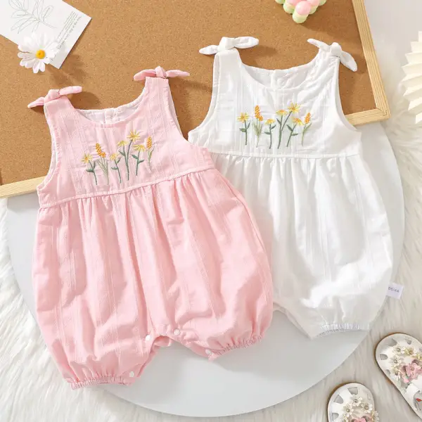 【6M-24M】Baby Girls Solid Color Embroidered Romper - Popopieshop.com 