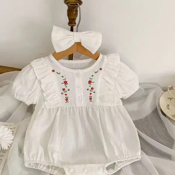 【6M-24M】Baby Girl Cute White Embroidered Romper - Popopieshop.com 