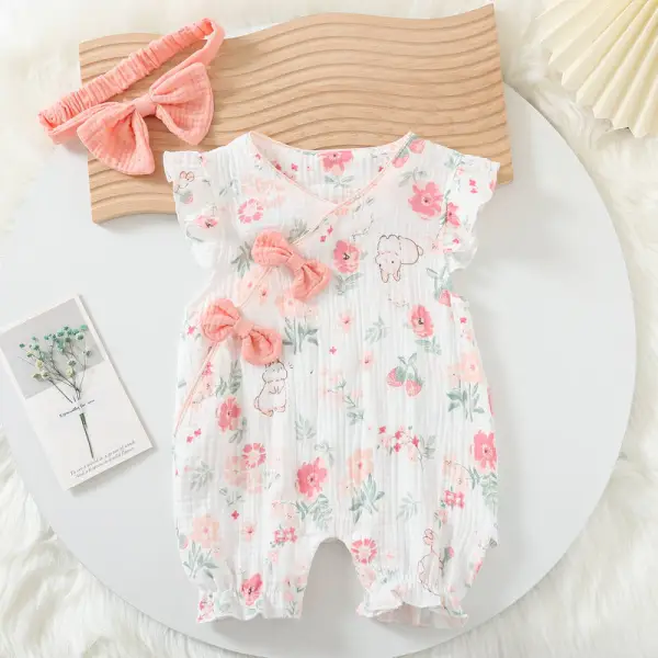 【6M-24M】Baby Girl Bunny Floral Printed Jumpsuit - Popopieshop.com 