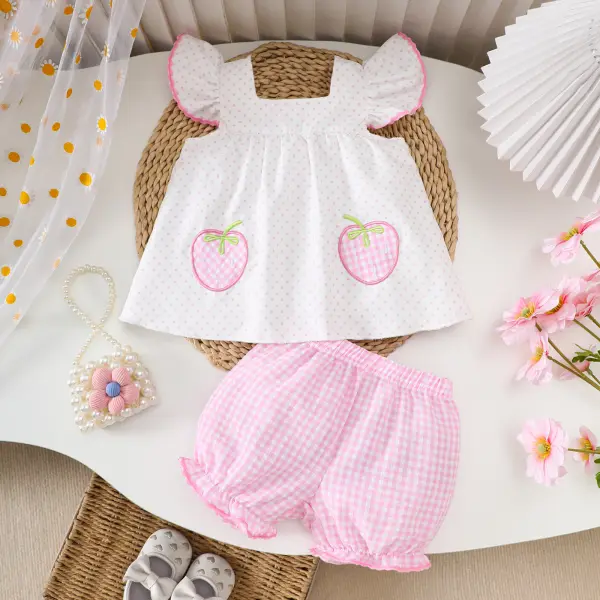 【0M-5Y】2-piece Girls Polka Dot Cami And Plaid Shorts Set - Popopieshop.com 