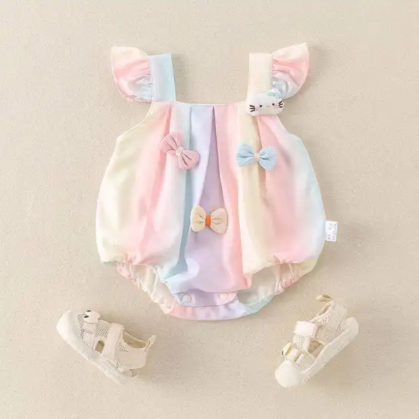 【6M-24M】Baby Girls Rainbow Printed Bow Romper - Popopieshop.com 