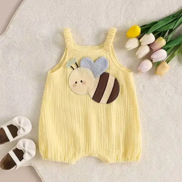 【6M-24M】Baby Girl Cute Bee Pigeon Embroidered Romper - Popopieshop.com 