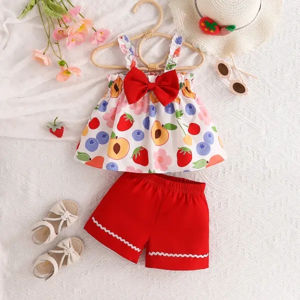 【12M-5Y】2-piece Girls Red Fruit Printed Bow Cami And Shorts Set - Popopieshop.chimpone.com 