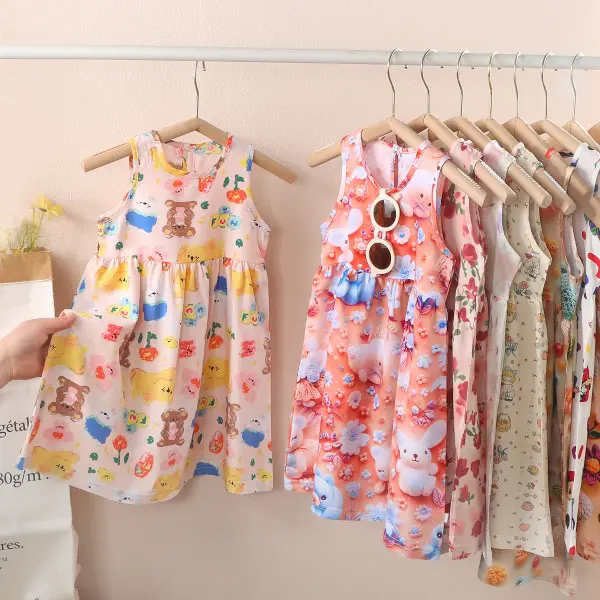 【12M-8Y】Girls Cute Pattern Print Sleeveless Dress - Popopieshop.com 