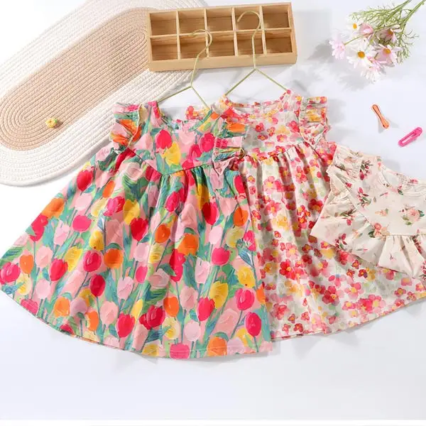 【12M-9Y】Girls Sweet Floral Print Ruffle Dress - Popopieshop.com 