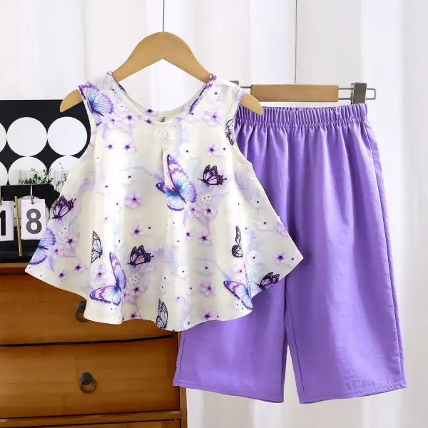【18M-11Y】2-piece Girls Butterfly Floral Vest And Pants Set - Popopieshop.chimpone.com 
