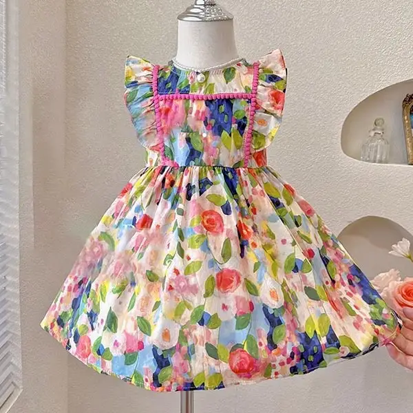 【18M-6Y】Girls Fashion Sweet Colorful Printed Ruffle Sleeveless Princess Dress - Popopieshop.chimpone.com 