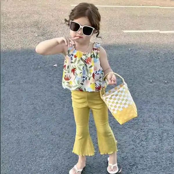 【12M-6Y】2-piece Girls Casual Floral Top And Pants Set - Popopieshop.com 