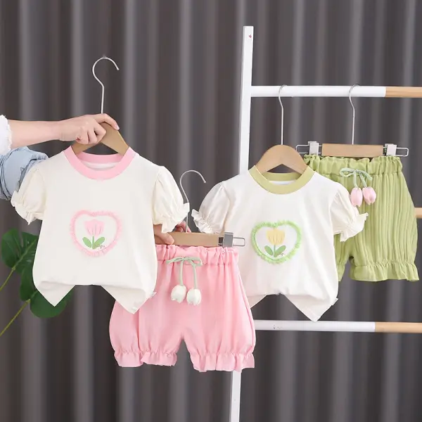 【12M-6Y】2-piece Girls Tulip Love Print Top And Pants Set - Popopieshop.com 