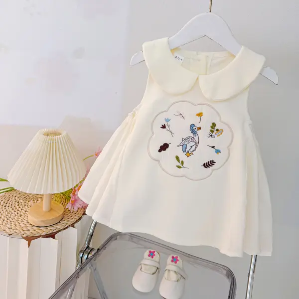 【12M-5Y】Girls Cute White Cartoon Duck Embroidered Dress - Popopieshop.com 
