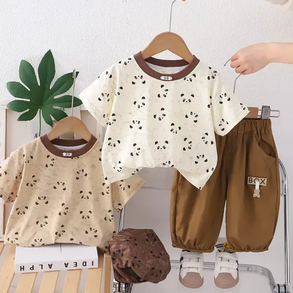 【12M-5Y】2-piece Boys Panda Print T-shirt And Pants Set - Popopieshop.com 