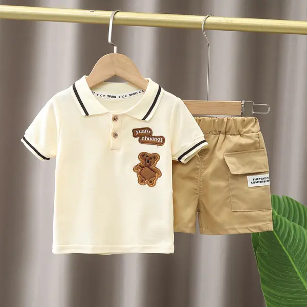 【12M-5Y】2-piece Boys Bear Letter Embroidery Shirt And Shorts Set - Popopieshop.com 