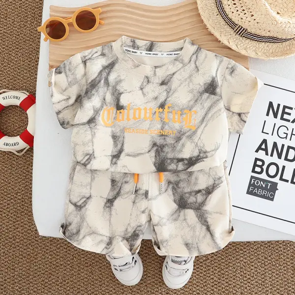 【12M-5Y】2-piece Boys Tie-Dye Shirt And Shorts Set - Popopieshop.com 