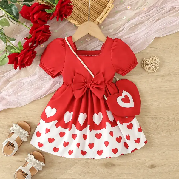 【3M-3Y】Girls Red Heart Print Dress With Bag Only $22.99 - Popopieshop.com 