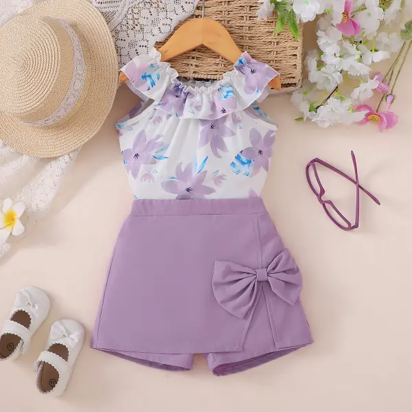 【2Y-7Y】2-piece Girls Pink Floral Top And Shorts Set - Popopieshop.com 