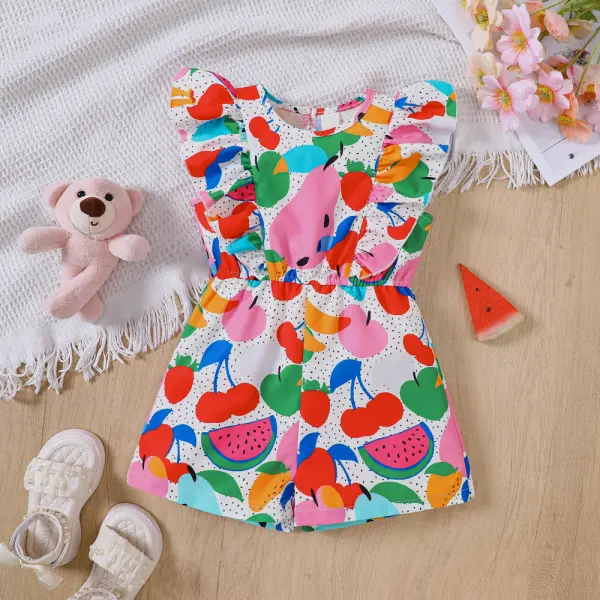 【3Y-7Y】Girls Cute Fruit Embroidery Ruffle Sleeveless Jumpsuit - Popopieshop.com 