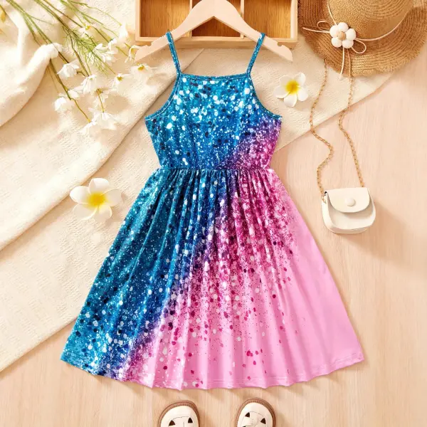 【1Y-8Y】2-piece Girls Gradient Sequins Decor Sleeveless Dress, Sparkling & Glittery For Ball Party, Elegant - Popopieshop.com 