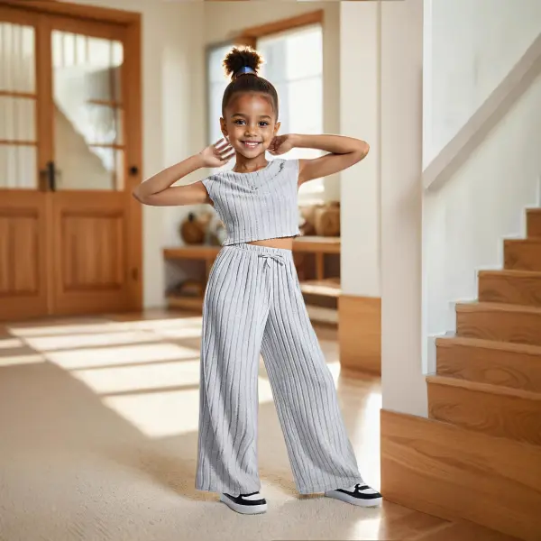 【3Y-10Y】2-piece Girls Gray Sleeveless Top And Pants Set - Popopieshop.com 