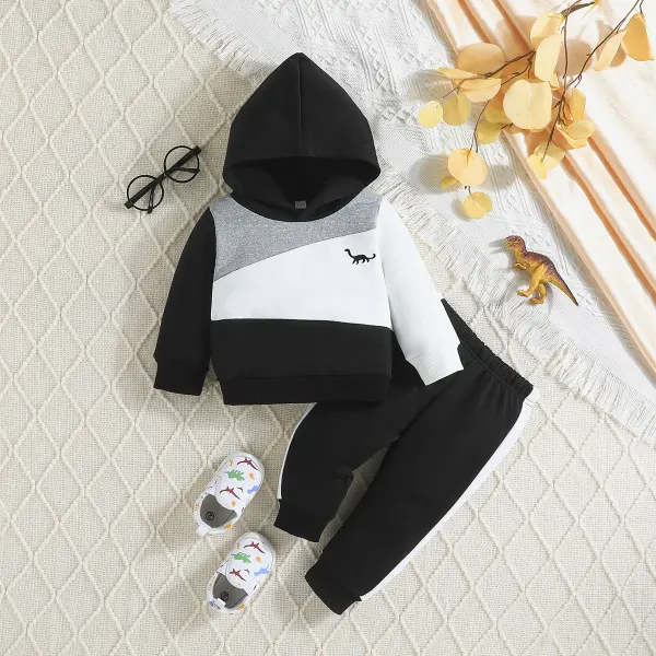 【6M-3Y】2-piece Boys Dinosaur Print Hoodie And Pants Set - Popopieshop.com 