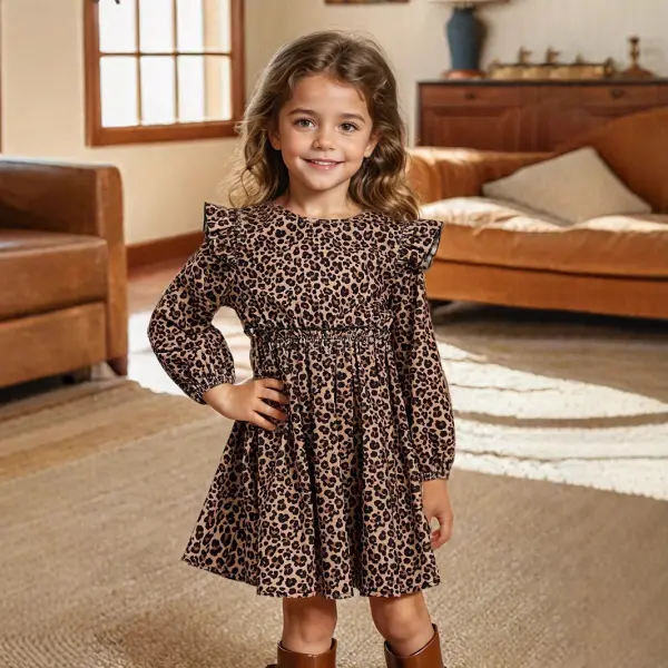 【3Y-10Y】Girls Sweet Leopard Print Long Sleeve Dress - Popopieshop.com 