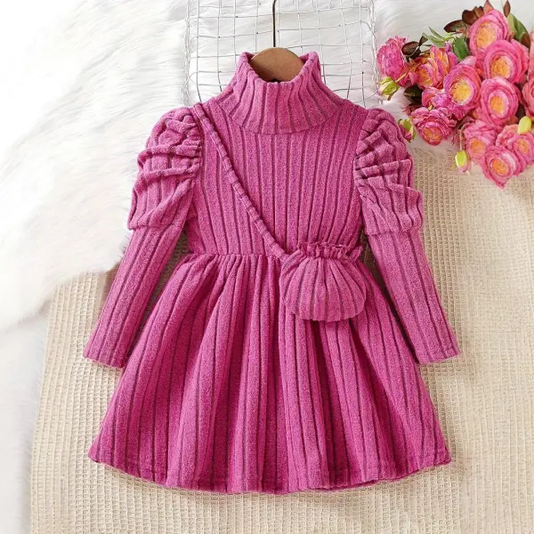 【1Y-8Y】Girls Sweet Solid Color Dress With Bag - Popopieshop.com 