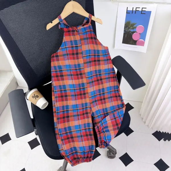 【6M-7Y】Girls Stylish Colorful Plaid Printed Plush Tail Jumpsuit - Popopieshop.com 