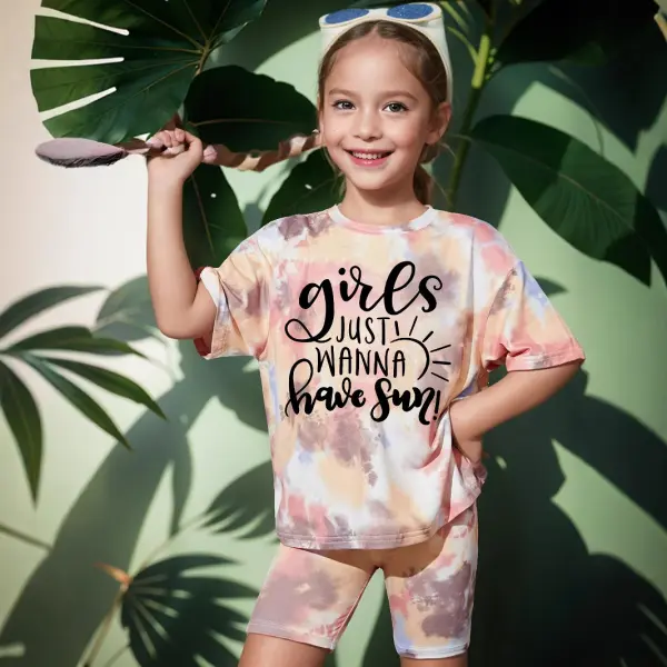 【3Y-10Y】2-piece Girls Letter Print Tie Dye Top And Shorts Set - Popopieshop.com 
