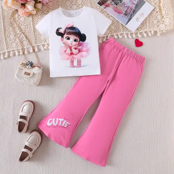 【3Y-8Y】2-piece Girls Cartoon Girl Print Top And Pants Set - Popopieshop.com 