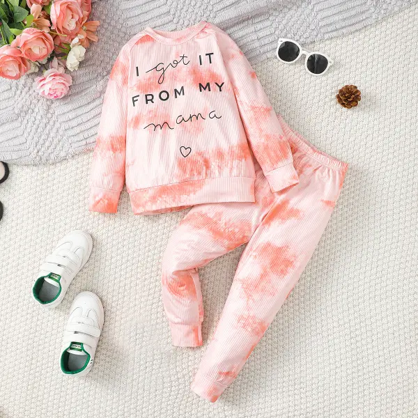 【3Y-7Y】2-piece Girls Letter Print Tie Dye Shirt And Pants Set - Popopieshop.com 