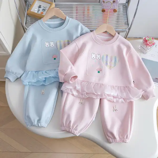 【18M-9Y】2-piece Girls Cartoon Rabbit Print Sweatshirt And Pants Set - Popopieshop.com 