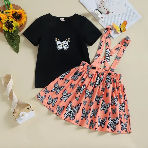 【18M-7Y】2-piece Girls Butterfly Print Top And Skirt Set - Popopieshop.com 