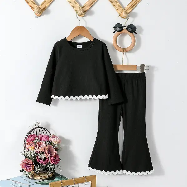 【18M-6Y】2-piece Girls Casual Simple Solid Color Long Sleeve Top And Pant Set - Popopieshop.com 