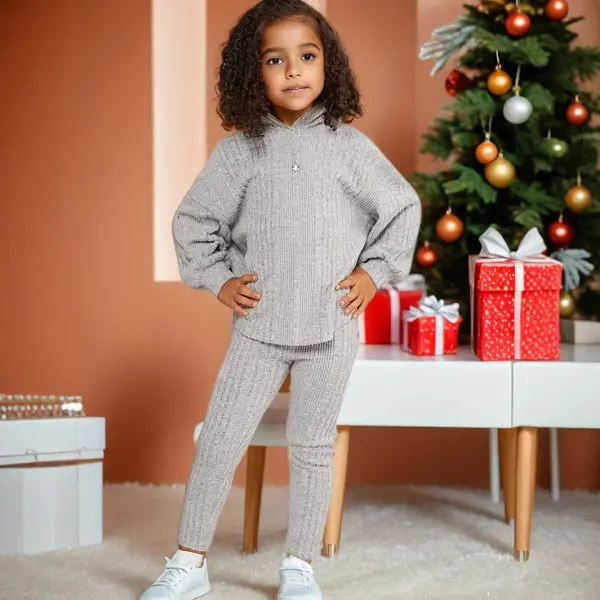 【1Y-8Y】2-piece Girls Solid Color Striped Hoodie And Pants Set - Popopieshop.com 