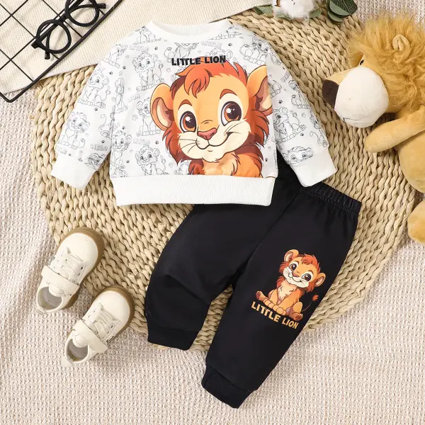 【6M-3Y】2-piece Unisex Lion Print Sweatshirt And Pants Set - Popopieshop.com 