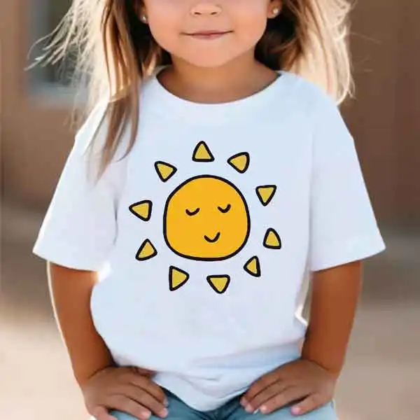 【1Y-8Y】Girls Cute Fashion Sun Print White Short Sleeve T-shirt - Popopieshop.com 