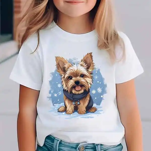 【1Y-8Y】Girls Cute Fashion Dog Print White Short Sleeve T-shirt - Popopieshop.com 