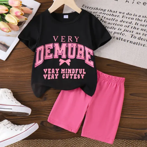 【2Y-7Y】2-piece Girls Pink Letter Print Shirt And Shorts Set - Popopieshop.com 