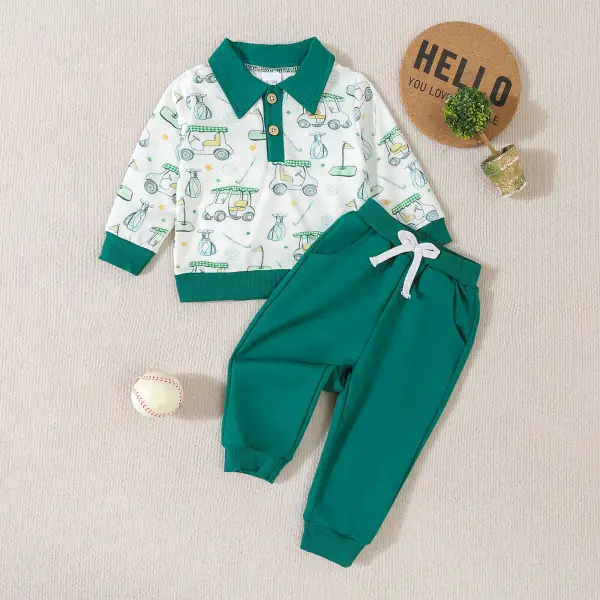 【6M-4Y】2-piece Boys Cute Cartoon Car Print Set - Popopieshop.com 