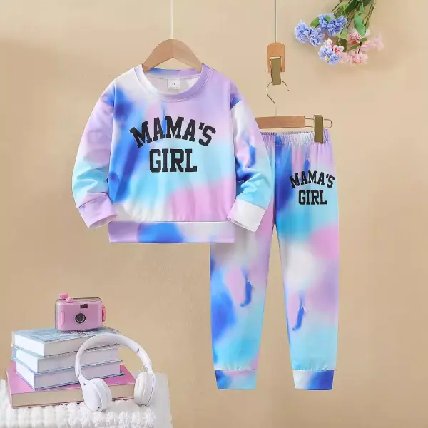 【3Y-8Y】2-piece Girls Tie-dye Colorful Letter Print Long-sleeved Sweatshirt And Pants Set - Popopieshop.com 