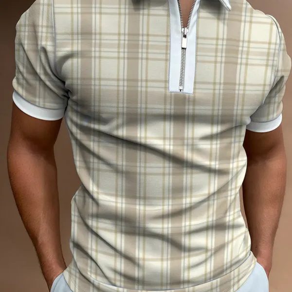 Checked texture color block polo shirt - Bustalent.com 