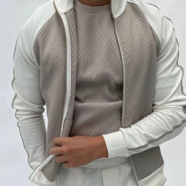 Herringbone jacquard color block spring jacket - Keymimi.com 